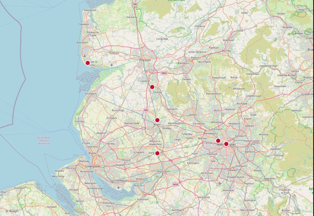 Map of Dr Sultan’s clinics across the North West