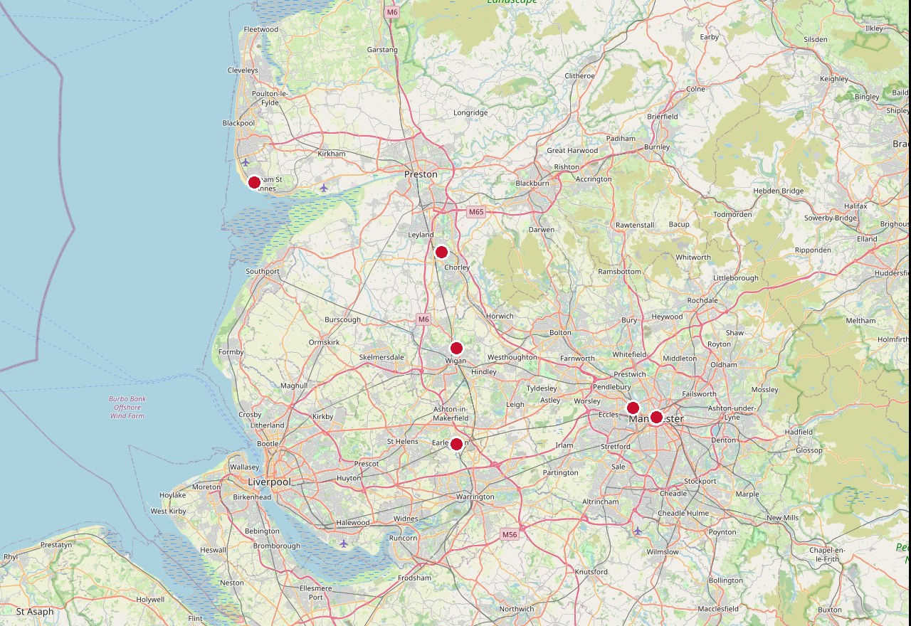 Map of Dr Sultan’s clinics across the North West