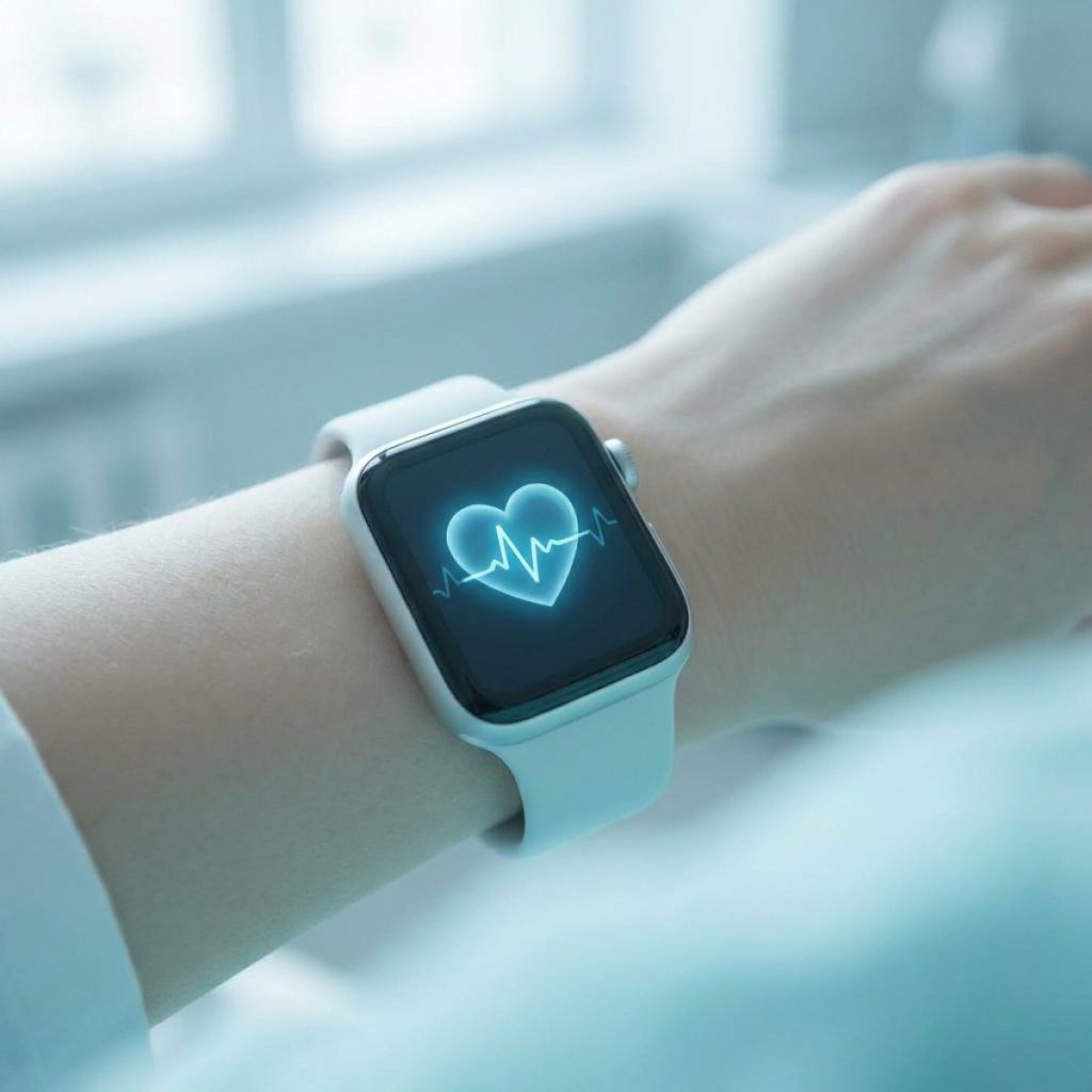 Smartwatch showing a heart-rate reading
